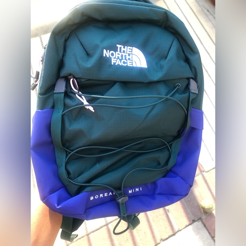 Northface mini borealis backpack rare: Ponderosa Green/Lapis Blue/Cameo Pink